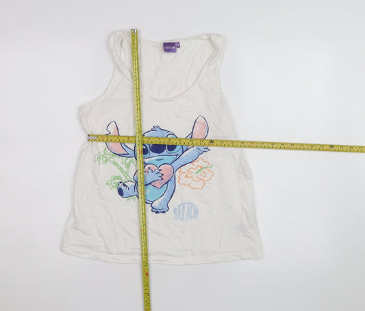 Disney Stitch Women's White Camisole Tank Top M Cotton Casual Cute