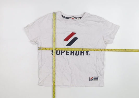Superdry Women's White Cotton T-Shirt Size 10 Short Sleeve Logo Top