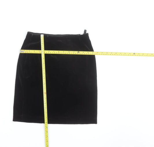 St Michael Women’s Black Velvet Pencil Skirt Size 12 Knee Length Vintage
