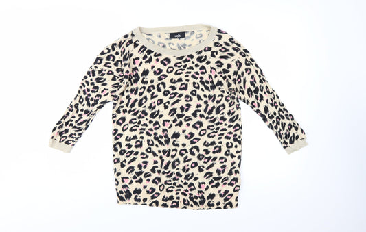Wallis Women Beige Leopard Print Long Sleeve Jumper Size S