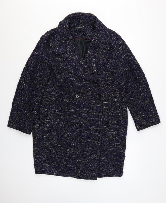 Topshop Womens Blue Tweed Mid-Length Overcoat XS