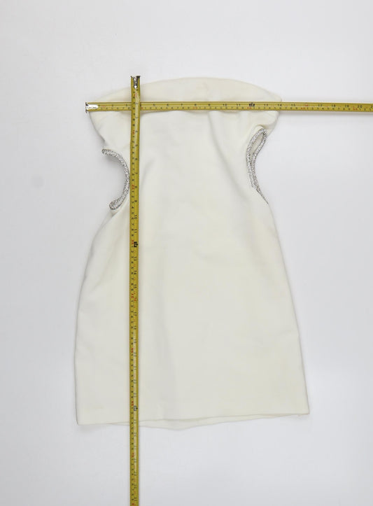 Zara Women Ivory Strapless Rhinestone Bodycon Short Dress Size 12