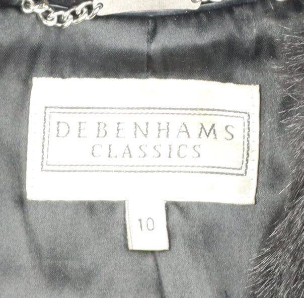 Debenhams Womens Black Wool Cashmere Long Belted Fur Collar Coat Size 10