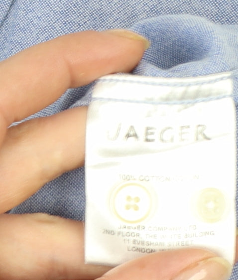 Jaeger Men Blue Cotton Button-Down Long Sleeve Casual Shirt L