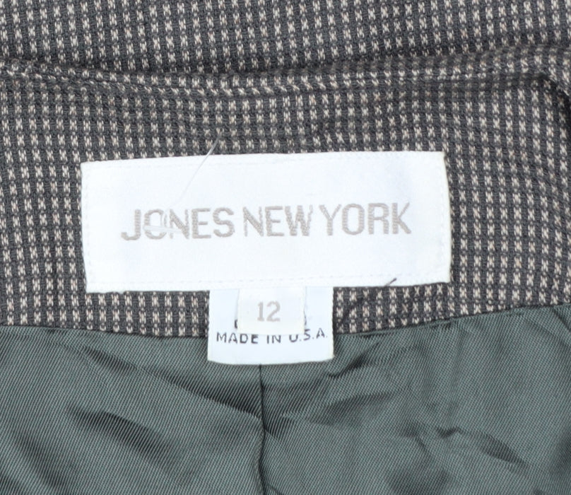 Jones New York Women Brown Houndstooth Double-Breasted Blazer Size 12