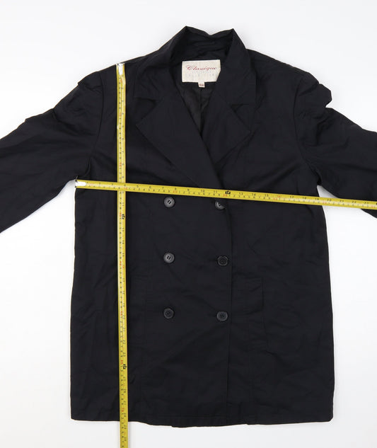 Classique Women Black Mid-Length Pea Coat M Lined Cotton Blend
