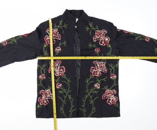 Draper's & Damon's Women's Black Floral Silk Beaded Tuxedo Jacket Size 12