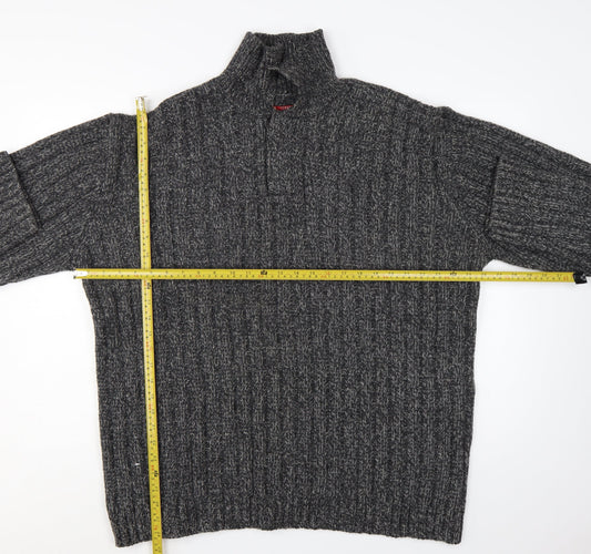 Guess Men's Grey Lambswool 1/2 Zip Chunky Knit Jumper XL