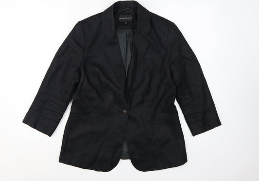 Marks and Spencer Womens Black Linen Single-Breasted Blazer Size 12