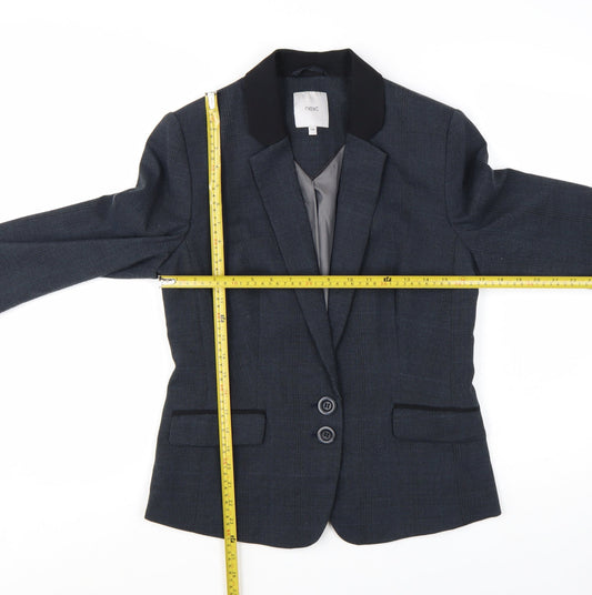 Next Women Blue Check Blazer Size 12 Regular Tailored Jacket