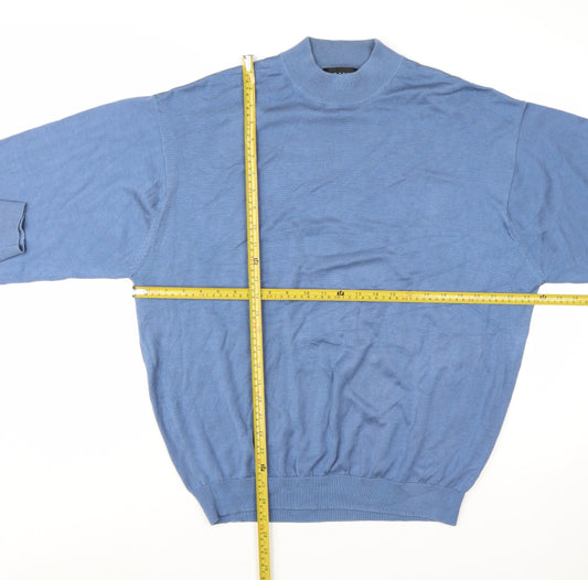 Baracuta Men's Blue Silk Cotton Mock Neck Pullover Jumper XL
