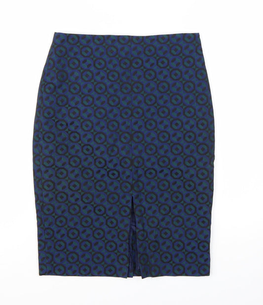 Boden Women Blue Geometric Pencil Skirt Size 8R Cotton Blend