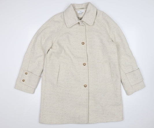 Next Women’s Beige Herringbone Wool Blend Mid-Length Coat Size 14