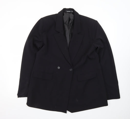 Boohoo Womens Black UK 12 Double-Breasted Blazer Jacket