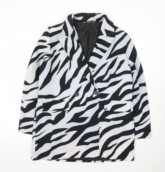 Boohoo Women’s Black White Zebra Print Double Breasted Blazer UK 12