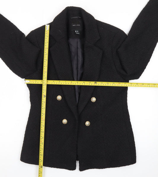 New Look Women's Black Wool-Blend Double-Breasted Blazer Size 6