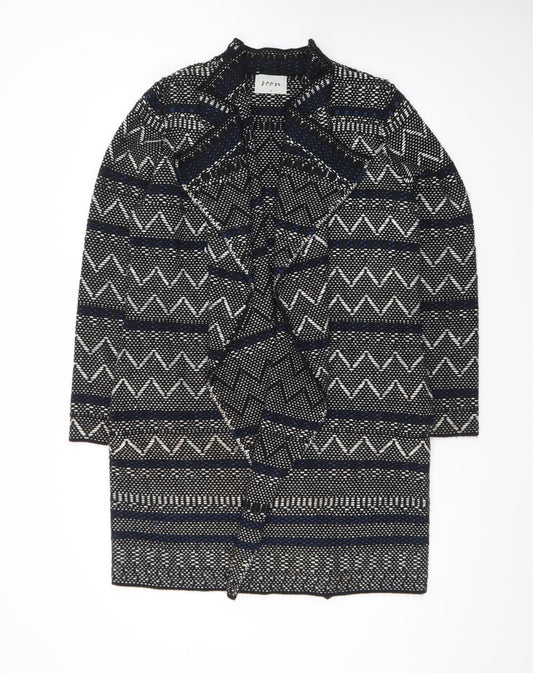 Soon Womens Black Geometric Knit Open Cardigan Size 14