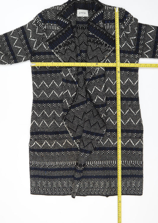 Soon Womens Black Geometric Knit Open Cardigan Size 14