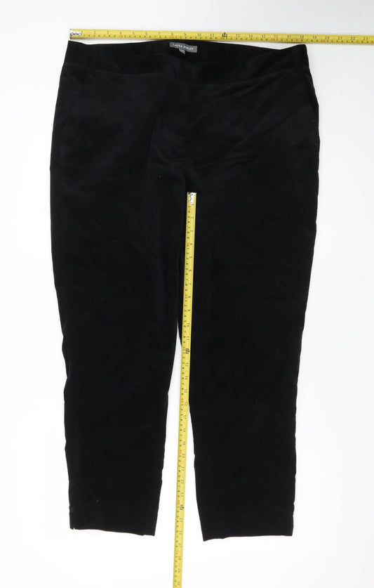 Laura Ashley Women's Black Cropped Velvet Slim Trousers Size 18