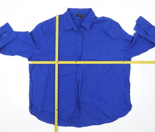 New Look Men's Blue Cotton Long Sleeve Button-Up Shirt Size 16