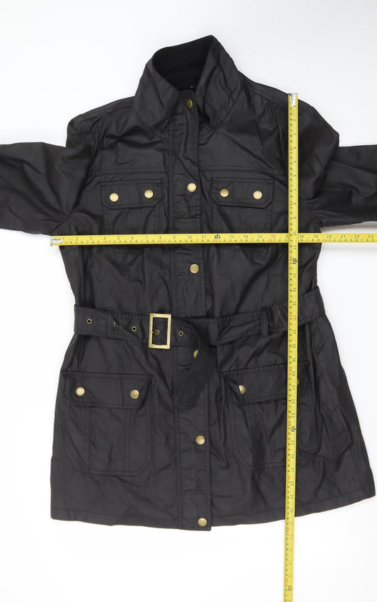 F&F Women's Black Belted Parka Jacket Size 16 Cotton Mid-Length