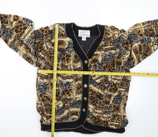 Teri Jon Womens Multicoloured Animal Print Silk Bomber Jacket Size 10