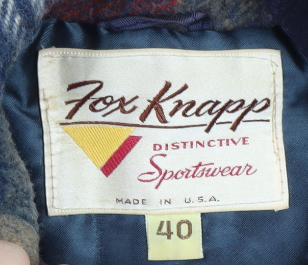 Fox Knapp Men's Blue Wool Duffle Coat Size 40 Hooded Mid-Length