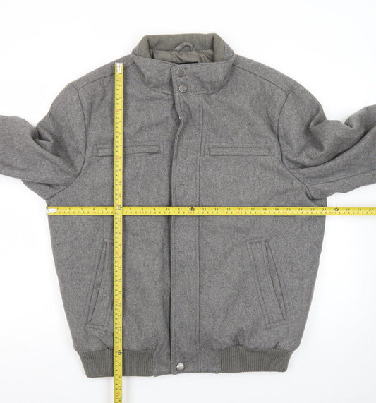London Fog Men's Grey Wool Blend Bomber Jacket M