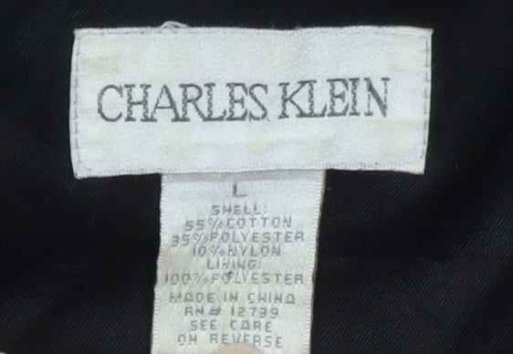Charles Klein Womens Black L Trench Coat Cotton Blend Buttoned