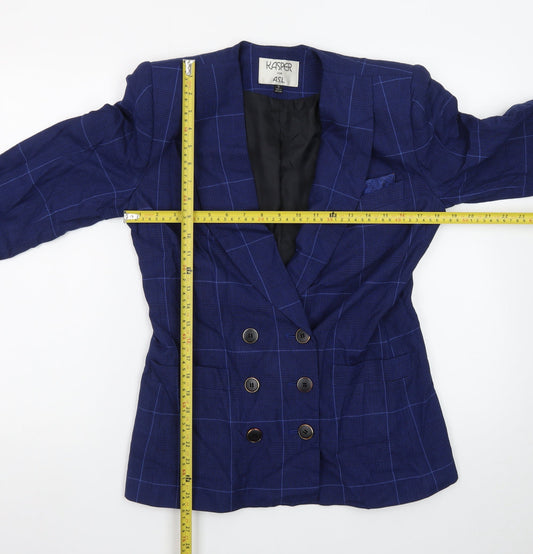 Kasper Women's Blue Checked Double-Breasted Blazer Size 10