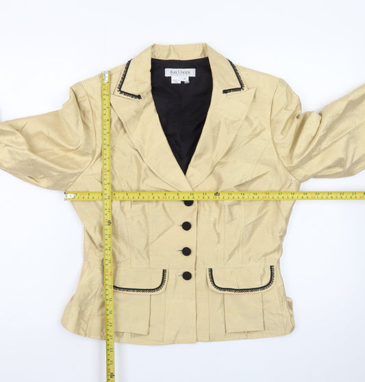 Kay Unger Women's Beige Silk Single-Breasted Blazer Size 14