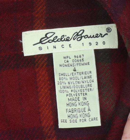 Eddie Bauer Women Red Check Wool Shift Dress Size 8 Sleeveless Vintage