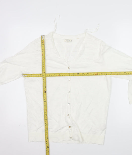 Fat Face Women White Cotton V-Neck Button Cardigan Size 12