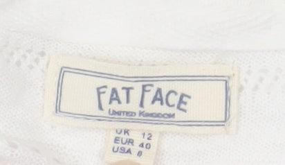 Fat Face Women White Cotton V-Neck Button Cardigan Size 12