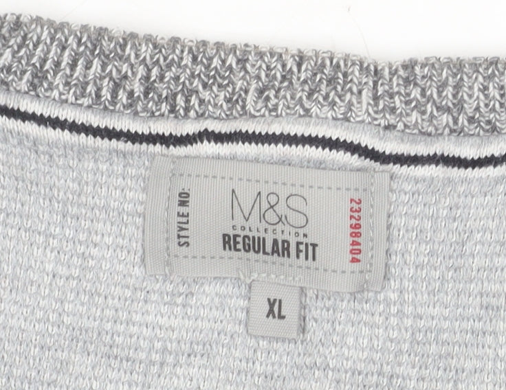 Marks and Spencer Men's Grey Cotton Blend Crew Neck Jumper XL Regular Fit