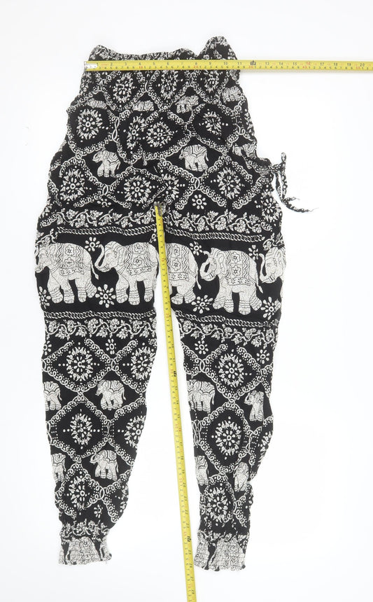 Apricot Womens Black Elephant Print Harem Trousers Size 8