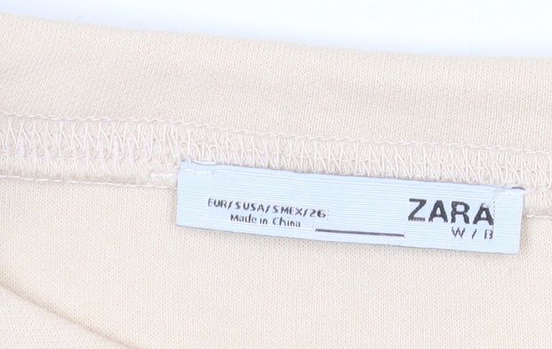 ZARA Women Beige Faux Fur Sleeve Pullover Sweatshirt Size S