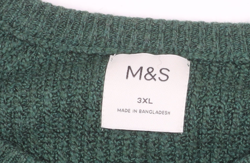 Marks and Spencer Men's Green 3XL Chunky Knit Wool Pullover Jumper