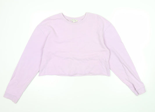 Additional front view of Miss Selfridge Women Lilac Crop Pullover Sweatshirt UK 8 Cotton