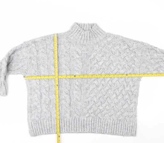 George Women’s Grey Cable-Knit Mock Neck Pullover Jumper XL