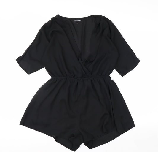 PrettyLittleThing Women Black Size 12 Short Sleeve Wrap Playsuit