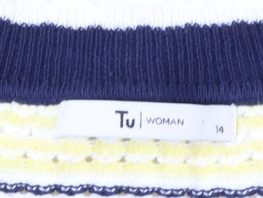 Tu Women Multicoloured Striped Crew Neck Cotton Jumper Size 14