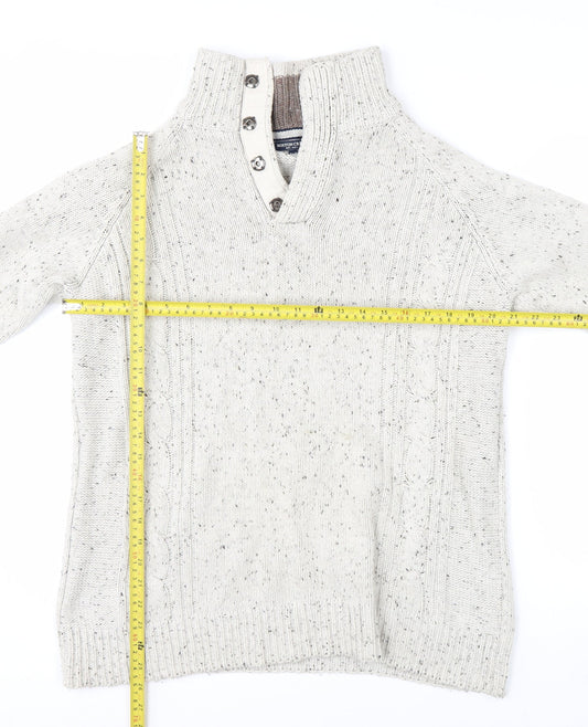 Boston Crew Men's Beige Cable-Knit High Neck Pullover Jumper Size M