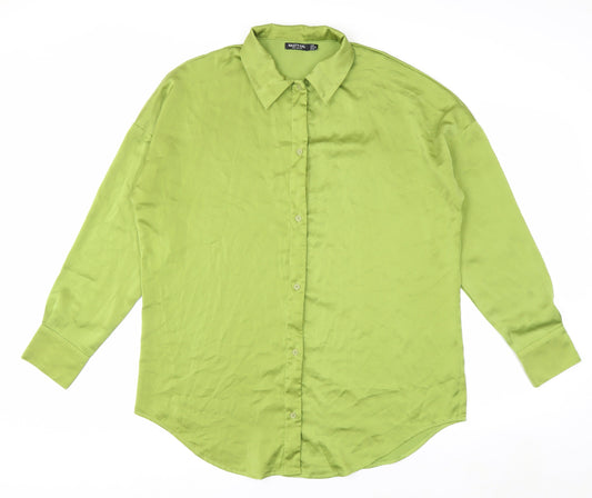 Nasty Gal Women's Green Long Sleeve Button-Up Satin Shirt Size 12