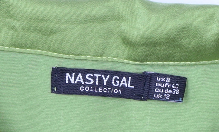 Nasty Gal Women's Green Long Sleeve Button-Up Satin Shirt Size 12