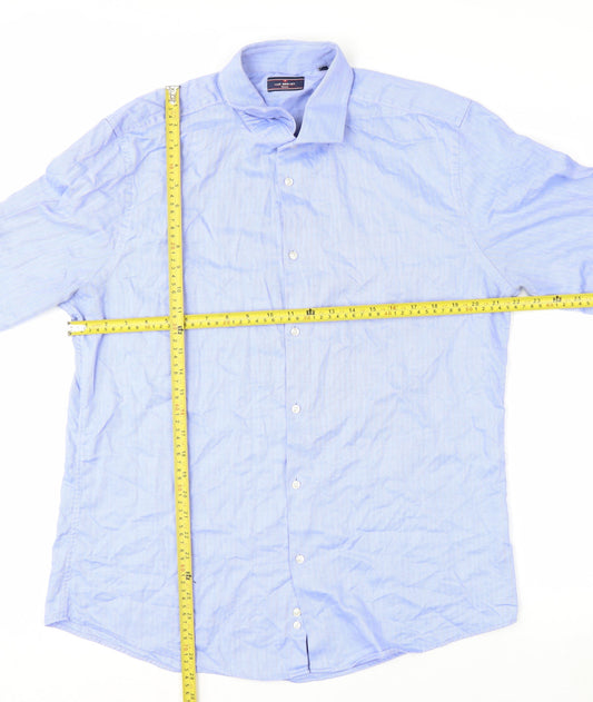 Luc Brevet Men's Blue 17in Regular Fit Long Sleeve Cotton Button-Up Shirt