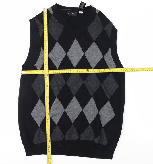 Axcess Men's Black Argyle Cotton Sleeveless V-Neck Vest Size S