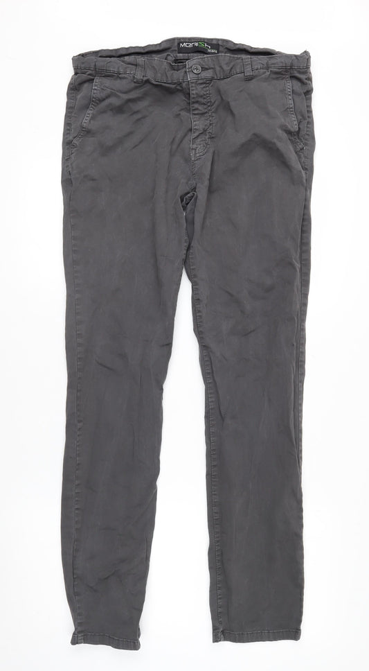 Merish Men's Grey Straight Leg Chino Trousers Size 36x34