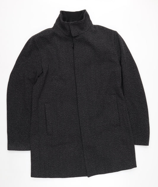 Next Men’s Grey Wool Blend Herringbone Mid-Length Overcoat L