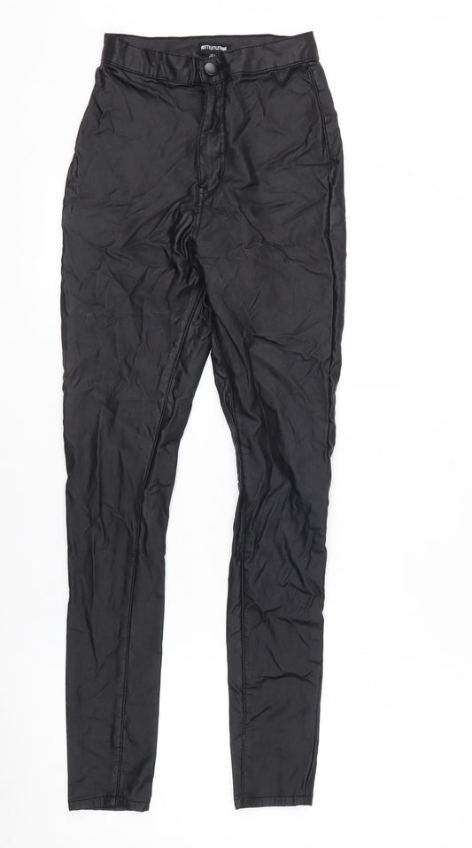 PrettyLittleThing Womens Black Size 8 Skinny Satin High Rise Trousers